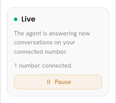 The side column of an agent’s page: its status, how many numbers are connected, and the Deploy the agent button.