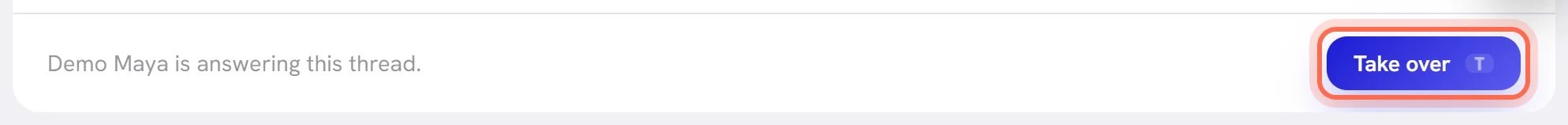 The bottom of a conversation the agent holds: a line saying the agent is answering, and the Take over button.