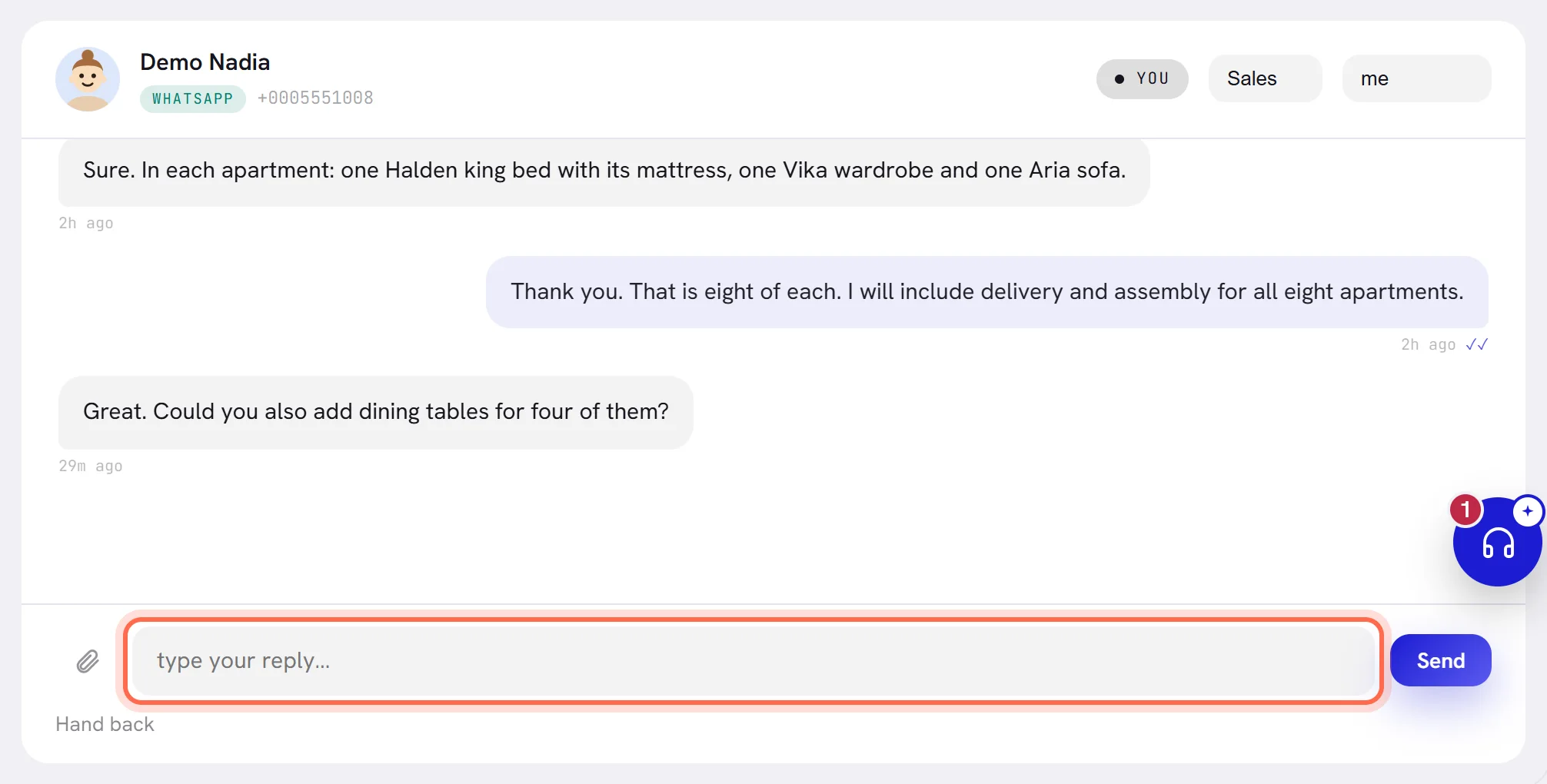 A conversation that is yours, with the reply box ringed at the bottom.